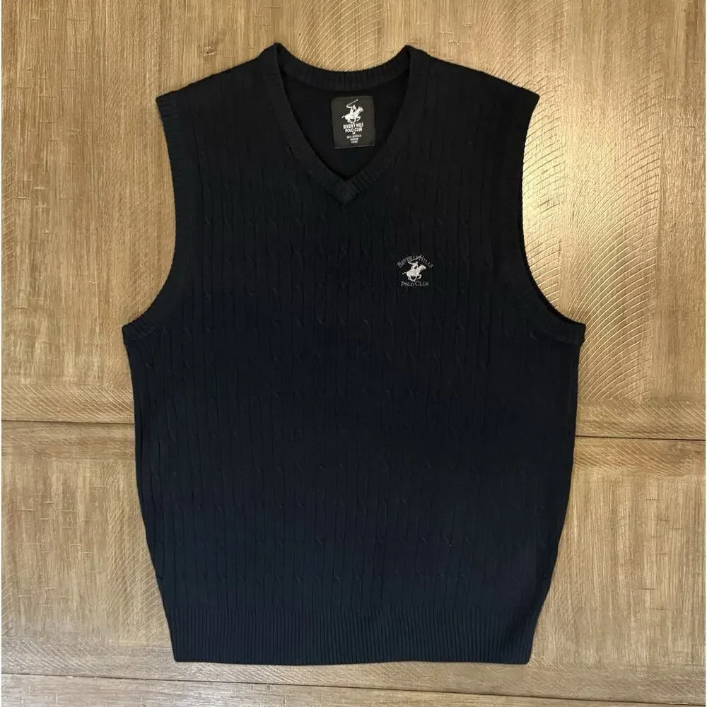 Beverly Hills Polo Club Navy Cable Knit Classic Sweater Vest Men’s Size Medium